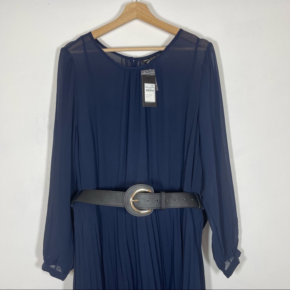 NWT City Chic Love Pleat Dress Long Sleeves Belted Navy Sz L 20 - Picture 5 of 16